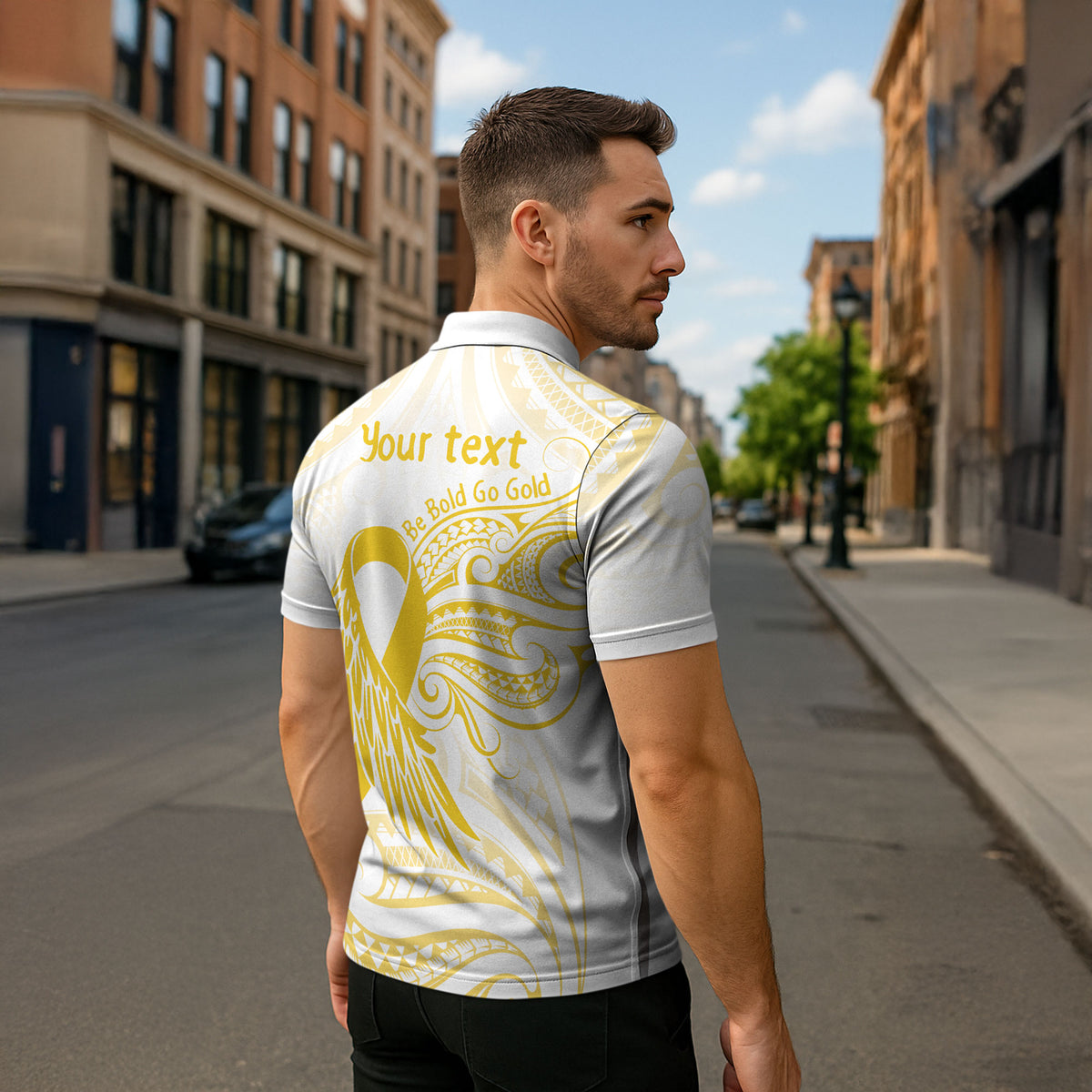 Be Bold Go Gold Polynesian Ribbon Childhood Personalised Zipper Polo Shirt
