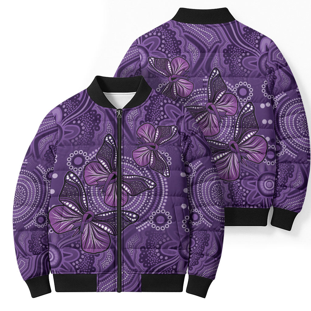 Australia Epilepsy Support Purple Butterfly Strength Bomber Puffer Jacket