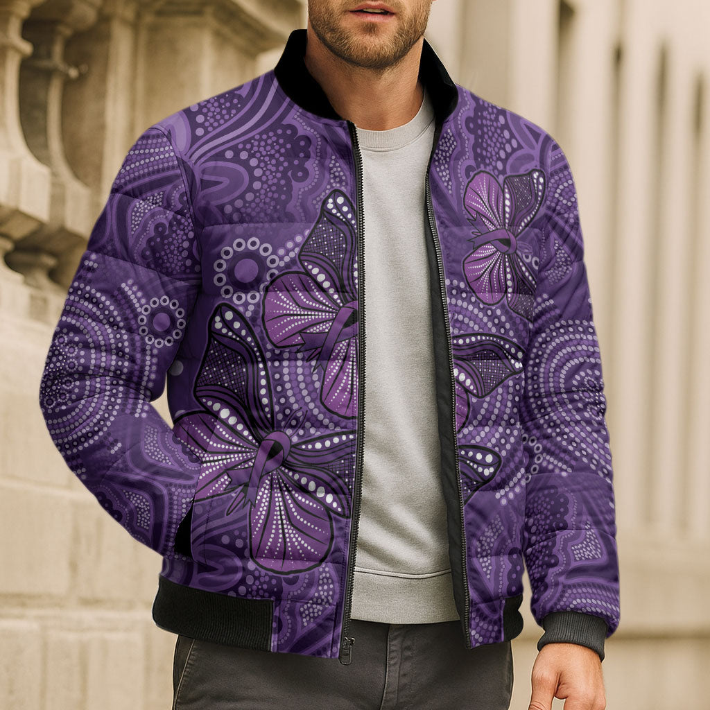 Australia Epilepsy Support Purple Butterfly Strength Bomber Puffer Jacket