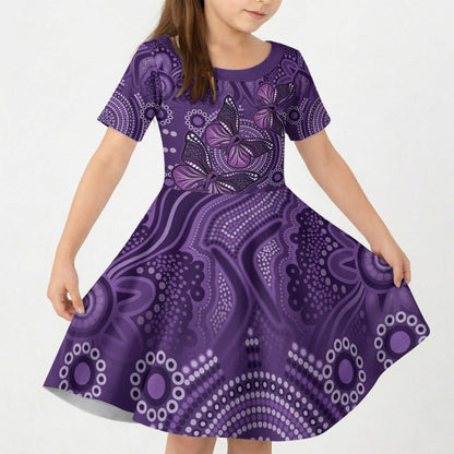 Australia Epilepsy Support Purple Butterfly Strength Kid Short Sleeve Dress