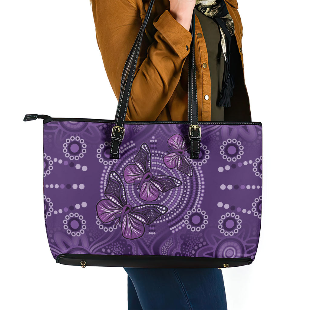 Australia Epilepsy Support Purple Butterfly Strength Leather Tote Bag