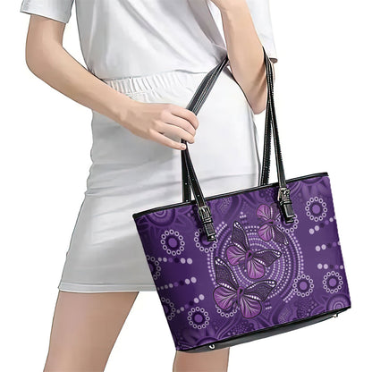 Australia Epilepsy Support Purple Butterfly Strength Leather Tote Bag
