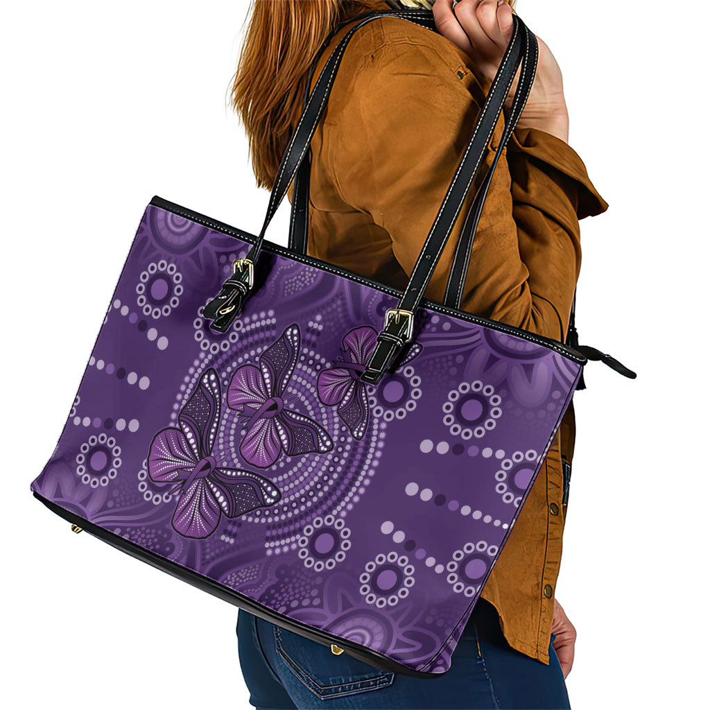 Australia Epilepsy Support Purple Butterfly Strength Leather Tote Bag