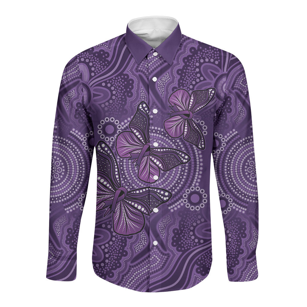 Australia Epilepsy Support Purple Butterfly Strength Long Sleeve Button Shirt