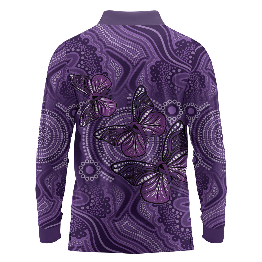 Australia Epilepsy Support Purple Butterfly Strength Long Sleeve Polo Shirt