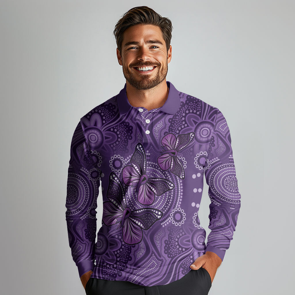 Australia Epilepsy Support Purple Butterfly Strength Long Sleeve Polo Shirt