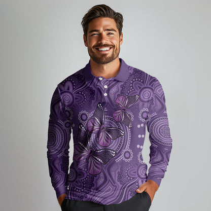 Australia Epilepsy Support Purple Butterfly Strength Long Sleeve Polo Shirt