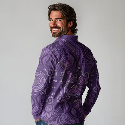 Australia Epilepsy Support Purple Butterfly Strength Long Sleeve Polo Shirt