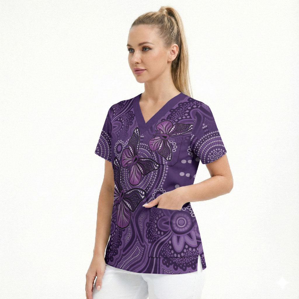 Australia Epilepsy Support Purple Butterfly Strength Scrub Top