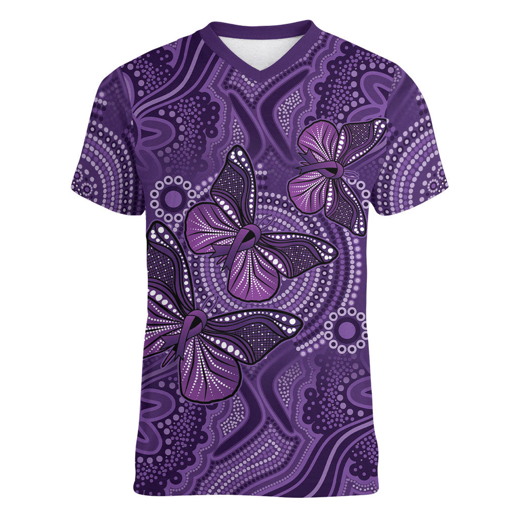 Australia Epilepsy Support Purple Butterfly Strength Women V-Neck T-Shirt