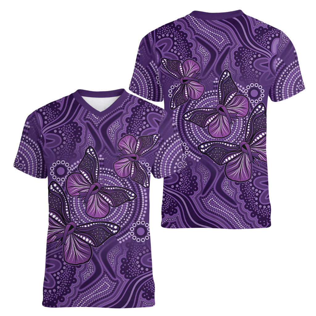 Australia Epilepsy Support Purple Butterfly Strength Women V-Neck T-Shirt