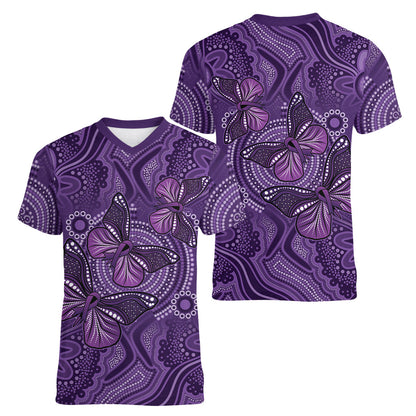 Australia Epilepsy Support Purple Butterfly Strength Women V-Neck T-Shirt