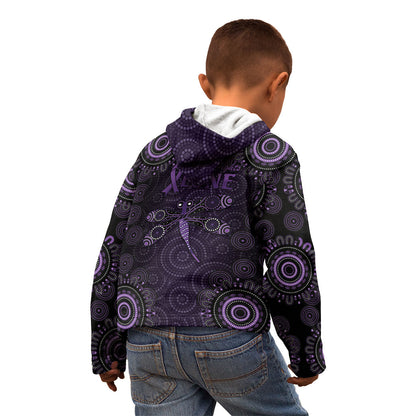 Australia Epilepsy Support Purple Dragonfly Kid Hoodie Aboriginal of Hope
