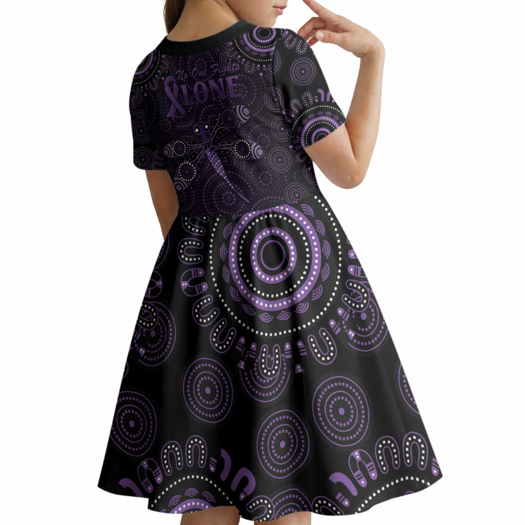 Australia Epilepsy Support Purple Dragonfly Kid Short Sleeve Dress Aboriginal of Hope