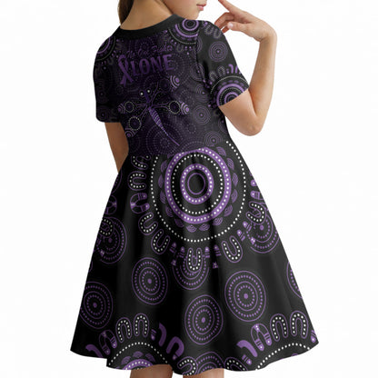 Australia Epilepsy Support Purple Dragonfly Kid Short Sleeve Dress Aboriginal of Hope