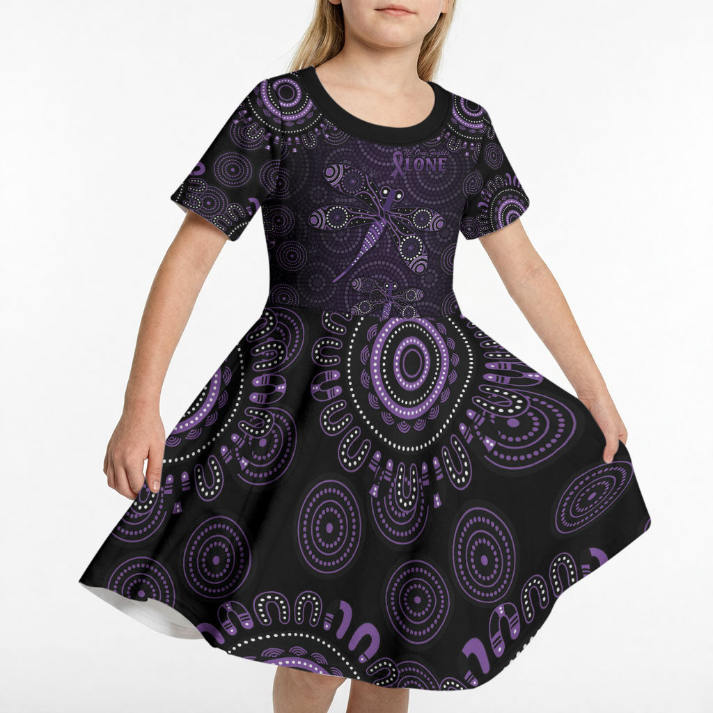 Australia Epilepsy Support Purple Dragonfly Kid Short Sleeve Dress Aboriginal of Hope