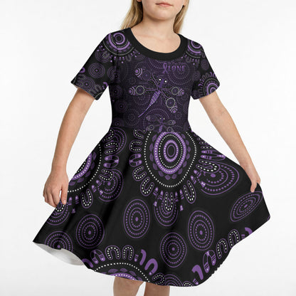 Australia Epilepsy Support Purple Dragonfly Kid Short Sleeve Dress Aboriginal of Hope