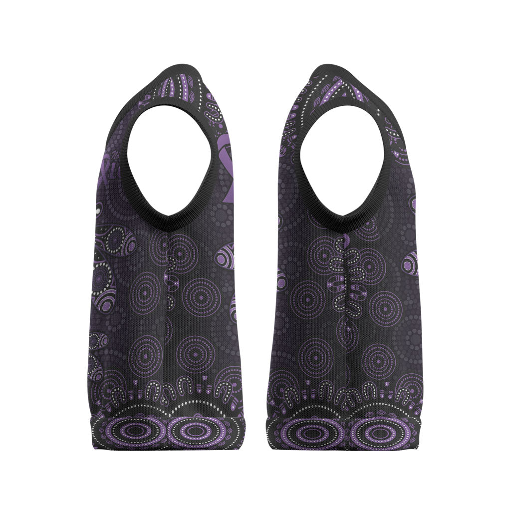 Australia Epilepsy Support Purple Purple Dragonfly Christmas Knitted V-Neck Vest Aboriginal of Hope