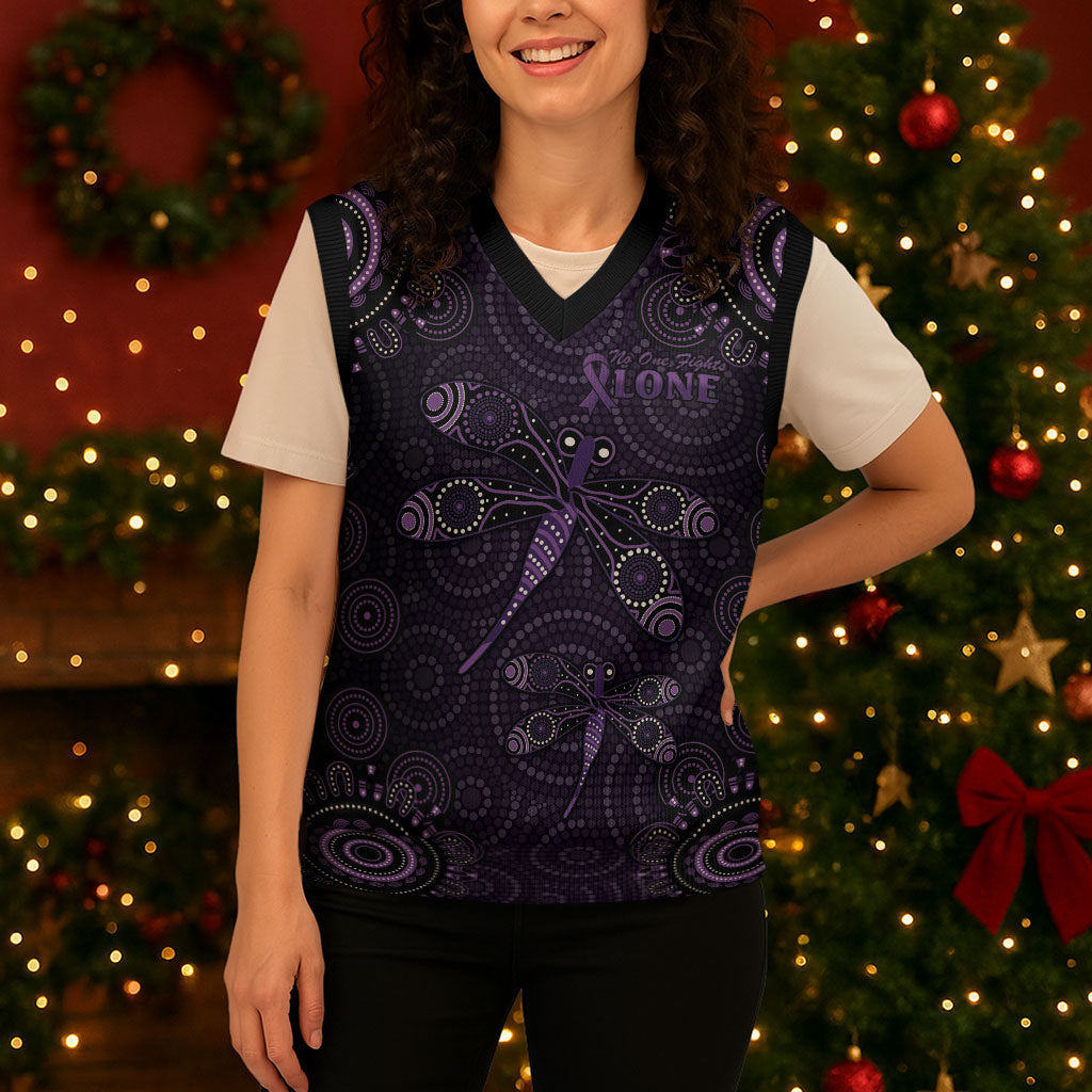 Australia Epilepsy Support Purple Purple Dragonfly Christmas Knitted V-Neck Vest Aboriginal of Hope