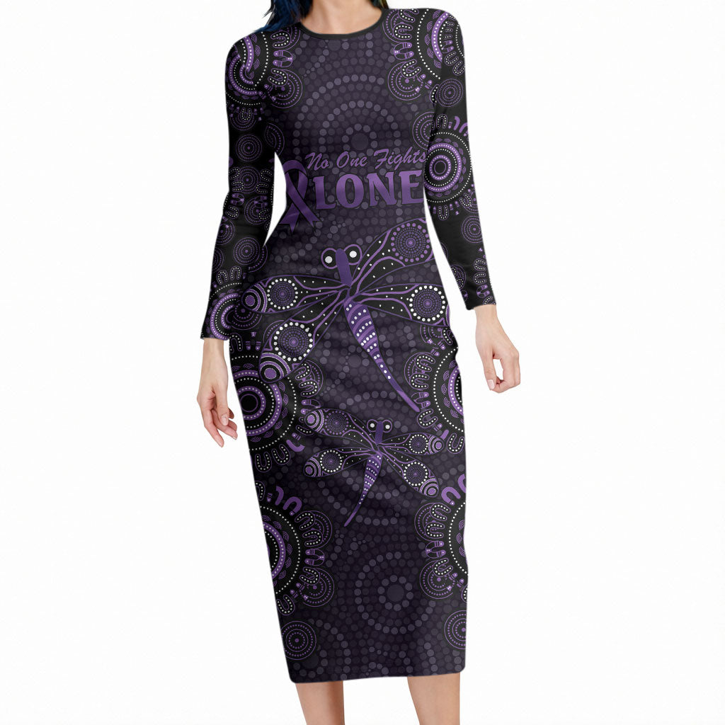 Australia Epilepsy Support Purple Dragonfly Long Sleeve Bodycon Dress Aboriginal of Hope