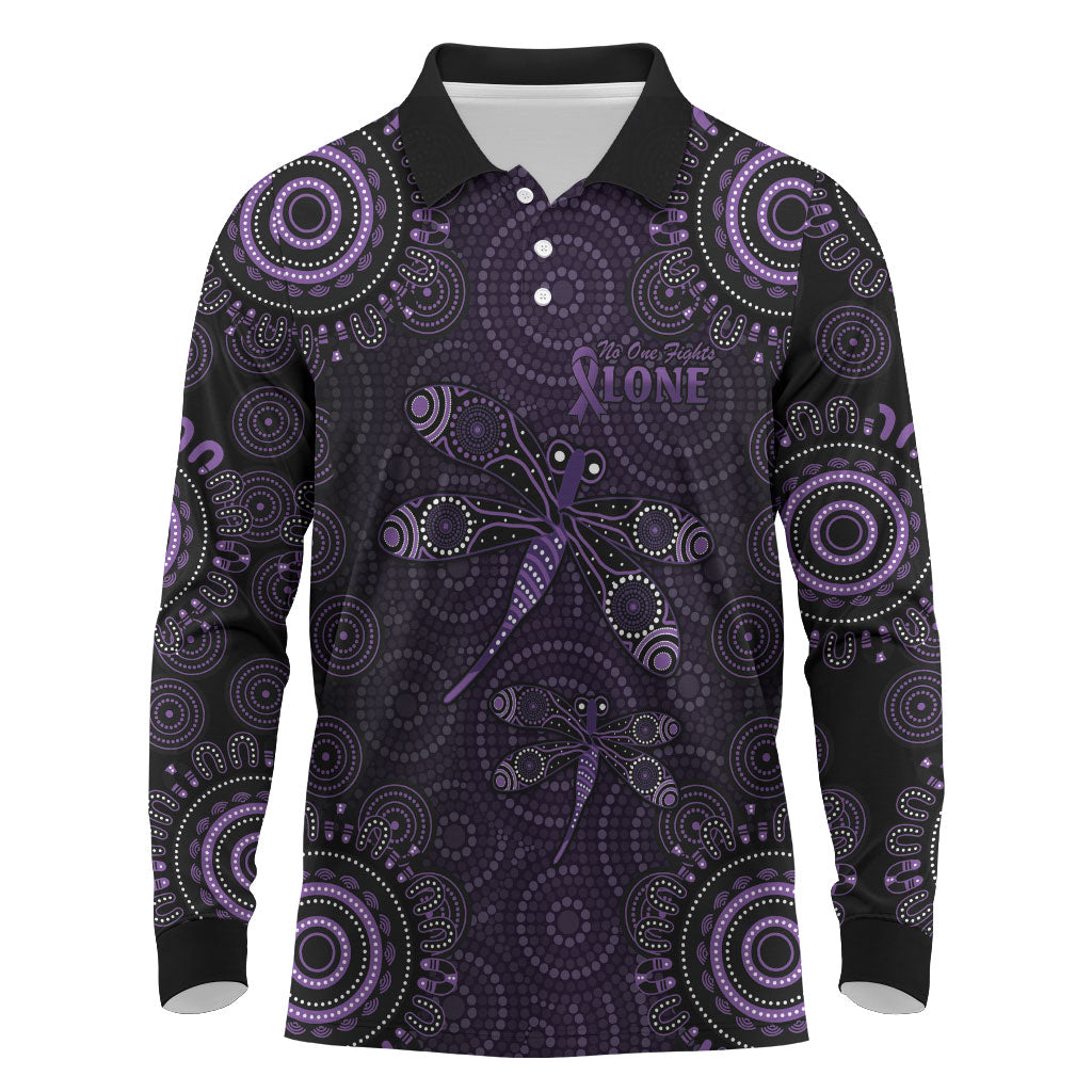 Australia Epilepsy Support Purple Dragonfly Long Sleeve Polo Shirt Aboriginal of Hope
