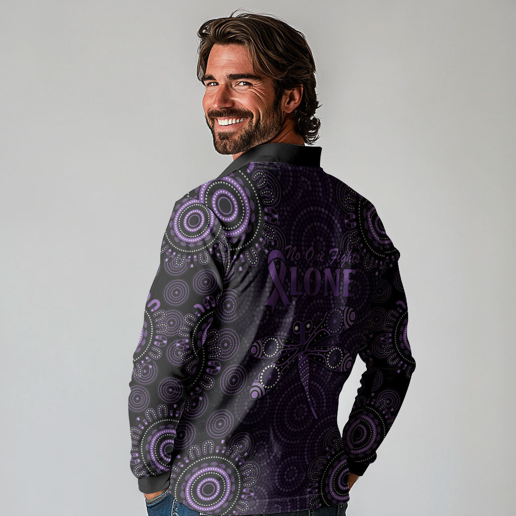 Australia Epilepsy Support Purple Dragonfly Long Sleeve Polo Shirt Aboriginal of Hope
