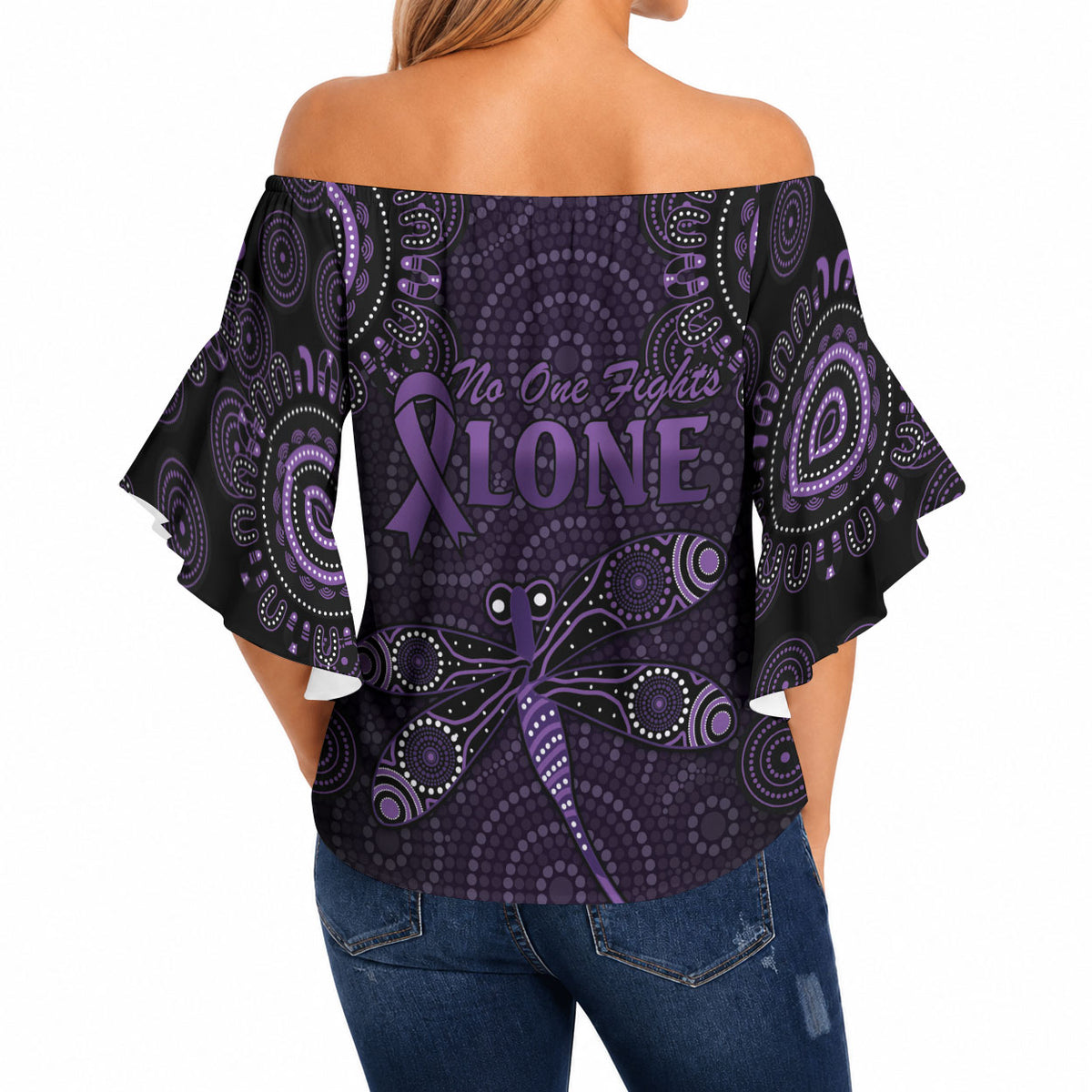 Australia Epilepsy Support Purple Dragonfly Off Shoulder Wrap Waist Top Aboriginal of Hope