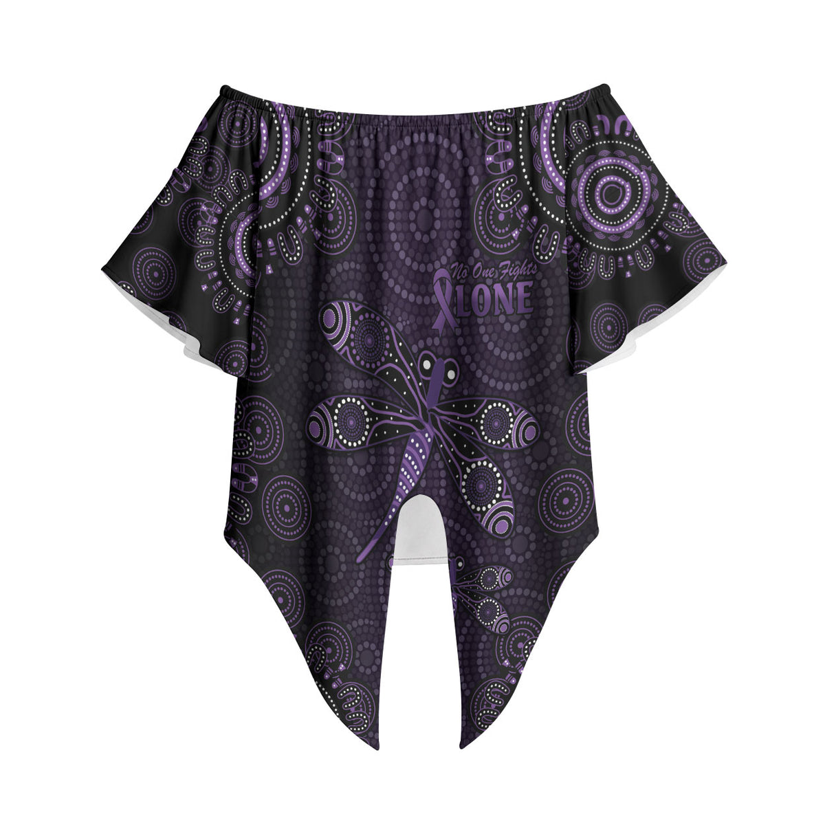 Australia Epilepsy Support Purple Dragonfly Off Shoulder Wrap Waist Top Aboriginal of Hope