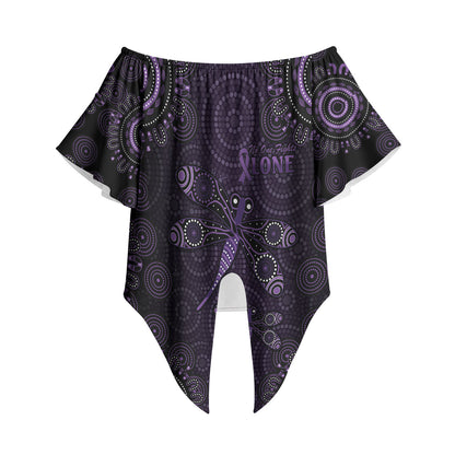 Australia Epilepsy Support Purple Dragonfly Off Shoulder Wrap Waist Top Aboriginal of Hope