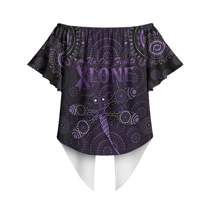 Australia Epilepsy Support Purple Dragonfly Off Shoulder Wrap Waist Top Aboriginal of Hope