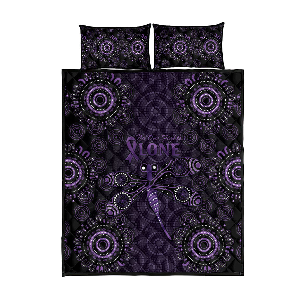 Australia Epilepsy Support Purple Dragonfly Quilt Bed Set Aboriginal of Hope