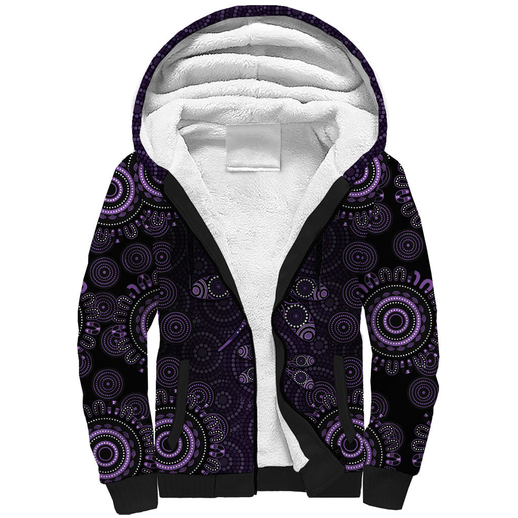 Australia Epilepsy Support Purple Dragonfly Sherpa Hoodie Aboriginal of Hope