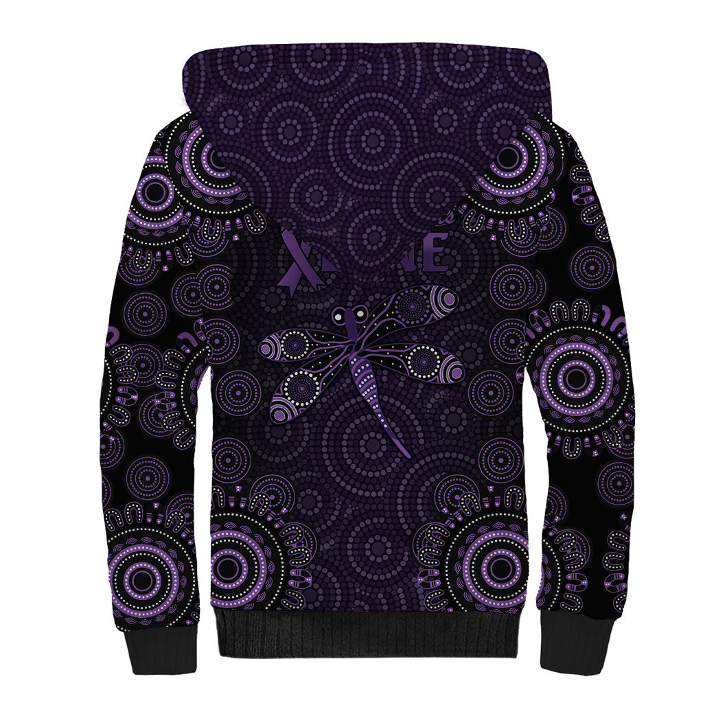 Australia Epilepsy Support Purple Dragonfly Sherpa Hoodie Aboriginal of Hope