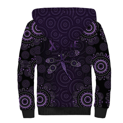 Australia Epilepsy Support Purple Dragonfly Sherpa Hoodie Aboriginal of Hope