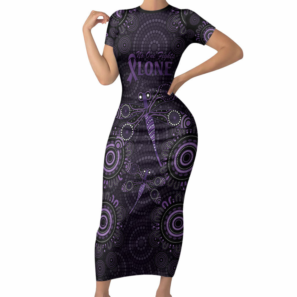 Australia Epilepsy Support Purple Dragonfly Short Sleeve Bodycon Dress Aboriginal of Hope