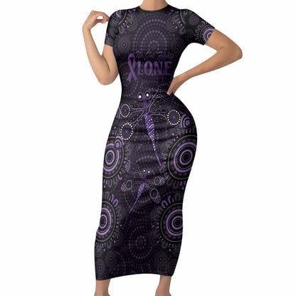 Australia Epilepsy Support Purple Dragonfly Short Sleeve Bodycon Dress Aboriginal of Hope