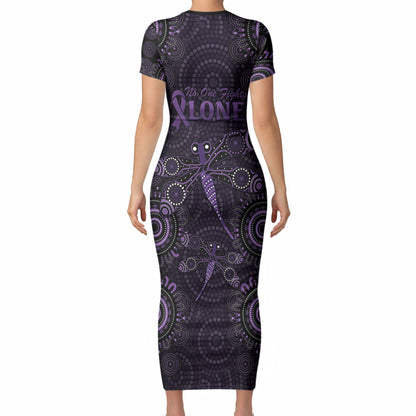 Australia Epilepsy Support Purple Dragonfly Short Sleeve Bodycon Dress Aboriginal of Hope