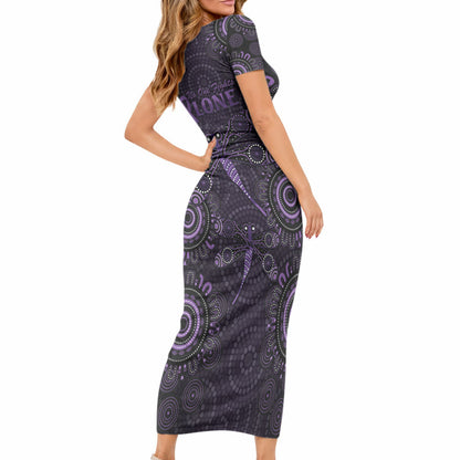 Australia Epilepsy Support Purple Dragonfly Short Sleeve Bodycon Dress Aboriginal of Hope