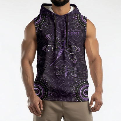 Australia Epilepsy Support Purple Dragonfly Sleeveless Hoodie Aboriginal of Hope