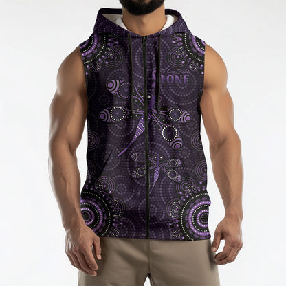 Australia Epilepsy Support Purple Dragonfly Sleeveless Zip Hoodie Aboriginal of Hope