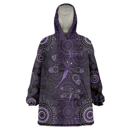 Australia Epilepsy Support Purple Dragonfly Wearable Blanket Hoodie Aboriginal of Hope