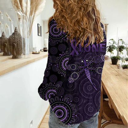 Australia Epilepsy Support Purple Dragonfly Women Casual Shirt Aboriginal of Hope