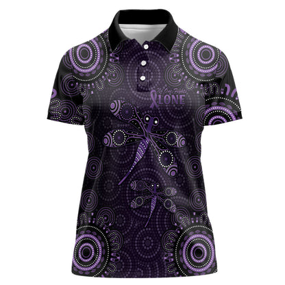 Australia Epilepsy Support Purple Dragonfly Women Polo Shirt Aboriginal of Hope