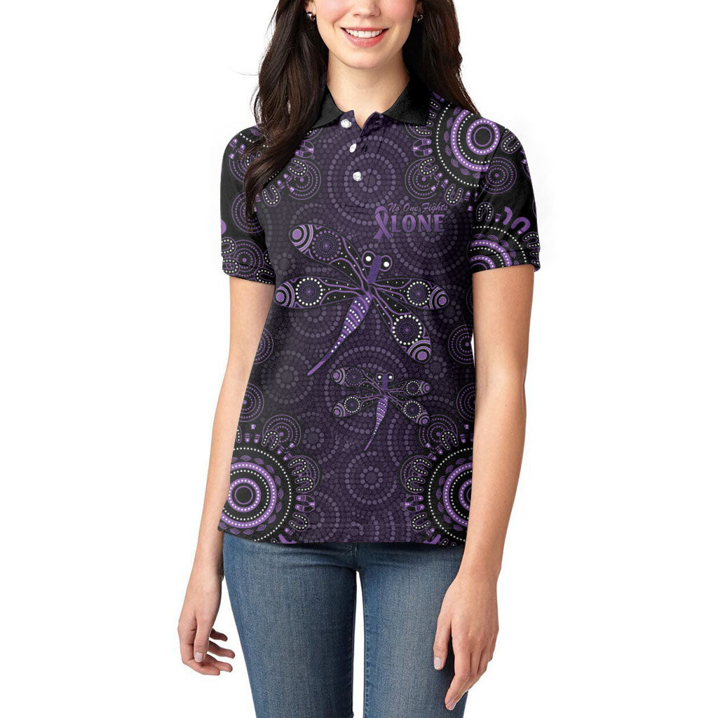Australia Epilepsy Support Purple Dragonfly Women Polo Shirt Aboriginal of Hope