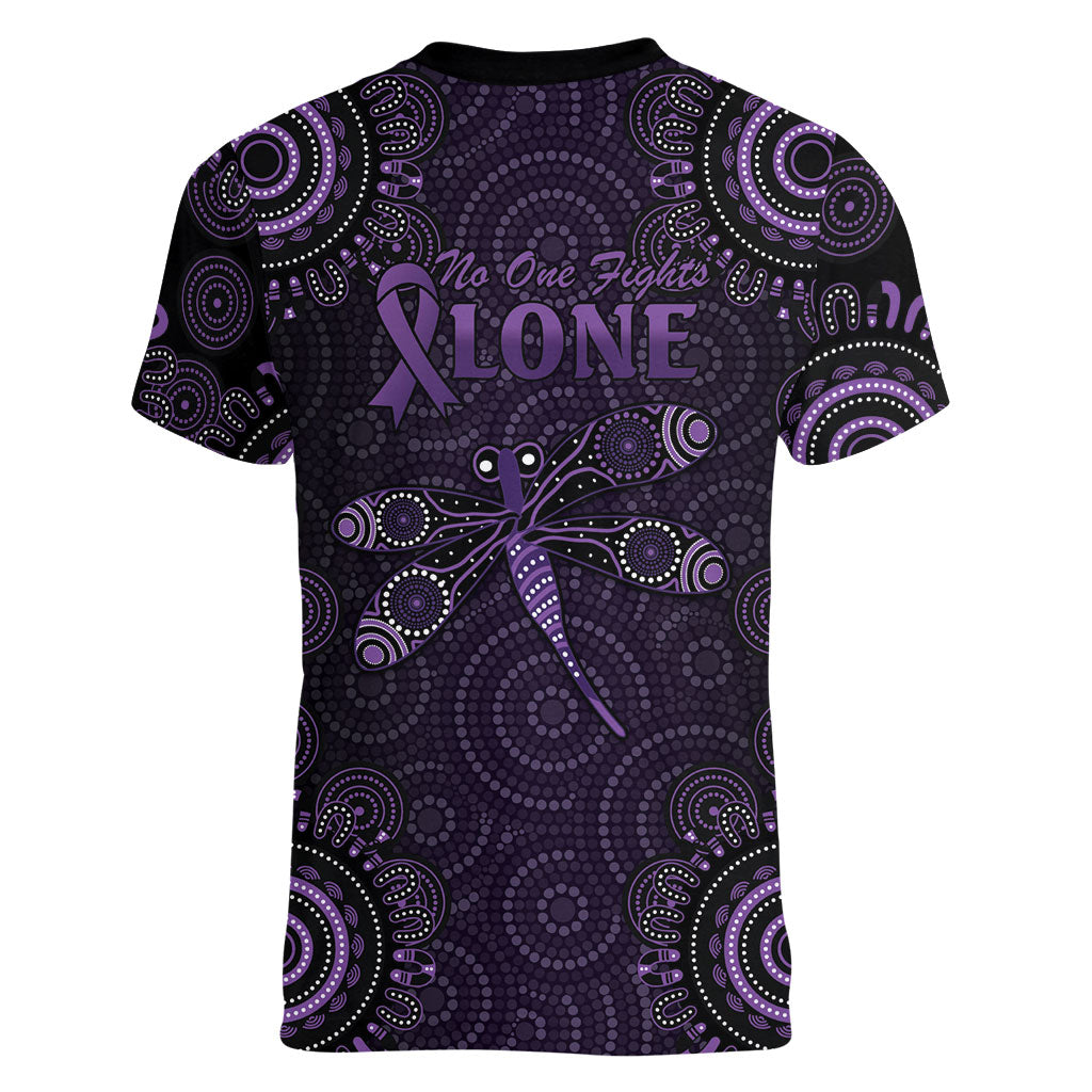 Australia Epilepsy Support Purple Dragonfly Women V-Neck T-Shirt Aboriginal of Hope