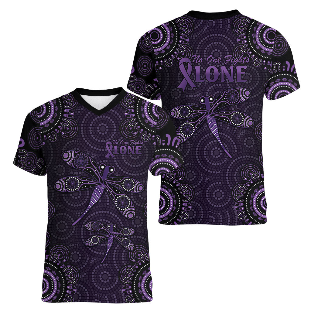 Australia Epilepsy Support Purple Dragonfly Women V-Neck T-Shirt Aboriginal of Hope