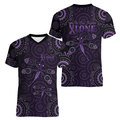 Australia Epilepsy Support Purple Dragonfly Women V-Neck T-Shirt Aboriginal of Hope