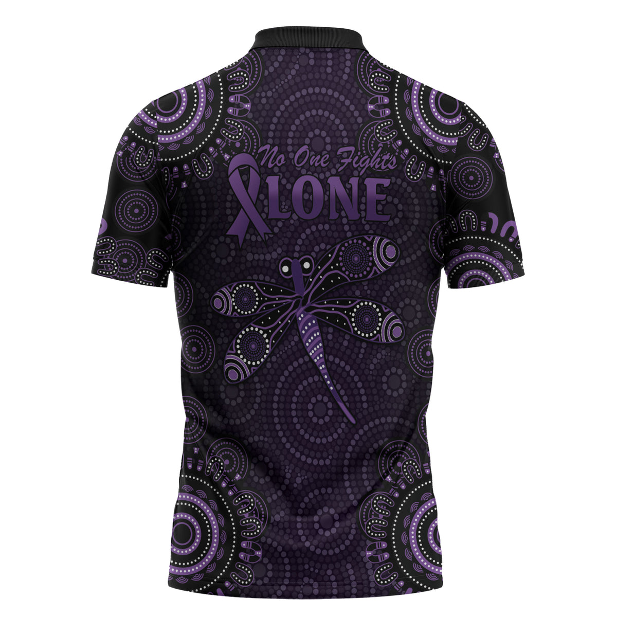 Australia Epilepsy Support Purple Dragonfly Zipper Polo Shirt Aboriginal of Hope