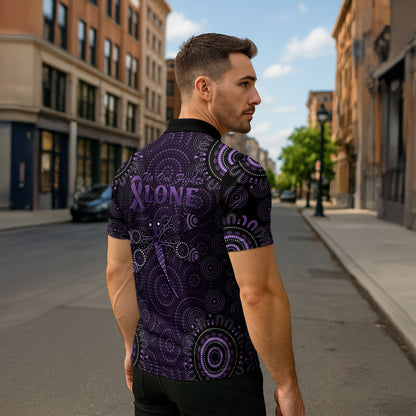 Australia Epilepsy Support Purple Dragonfly Zipper Polo Shirt Aboriginal of Hope
