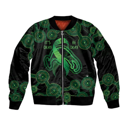 Green Kangaroo Ribbon Aboriginal Personalised Bomber Jacket Depression Support Hope And Healing